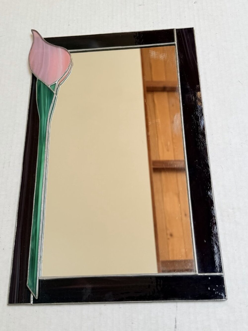 Floral Pink Tulip Stained Glass Mirror Flower Garden Decor Gift Cottage